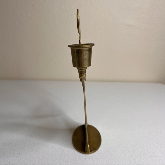 Vintage Brass Angel Candlestick Holder Made in Korea 7.5 Inches Tall Patina - Picture 5 of 10